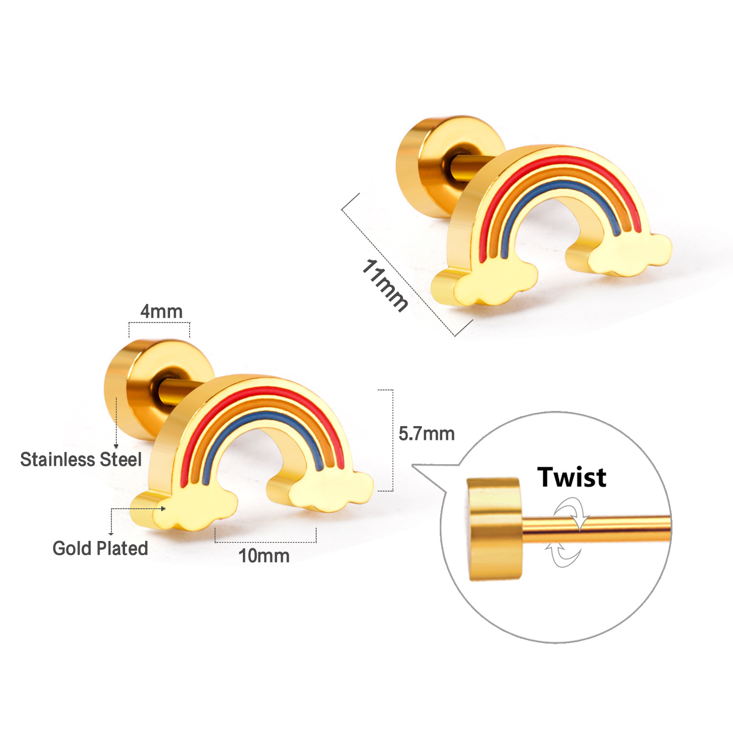 Cute Rainbow Fruit Shell Stainless Steel Ear Studs 1 Pair display picture 1