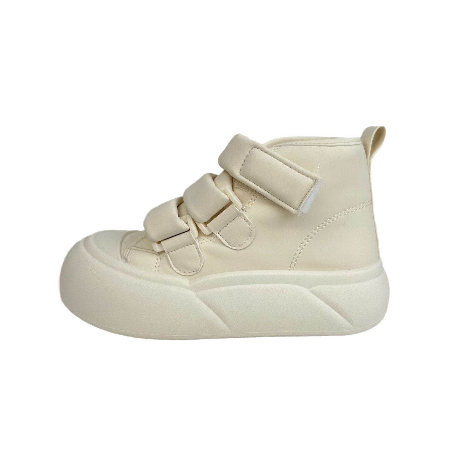 Zapatos de algodón de alto alcance de ondas gruesas de fondo de gran alcance de mujer con velcro, zapatos blancos coreanos de alto alcance, zapatos de skate cálidos image 6
