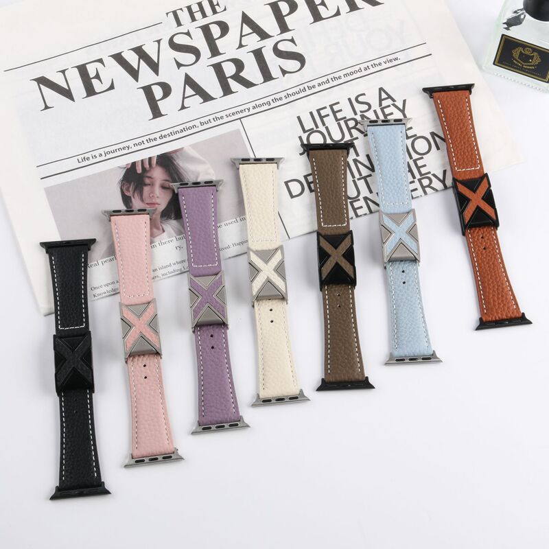 New Applicable Apple Strap Advanced Sense iwatchS10 Watch 1-9 Generation Litchi Pattern X-Type Leather Watch Strap