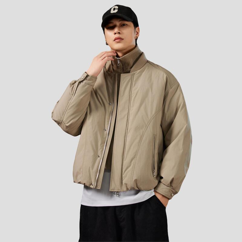 Allin Fake Two-Piece Baseball Collar down Jacket Men's Autumn and Winter Turtleneck Sweater Splicing Jacket Couple Short Jacket