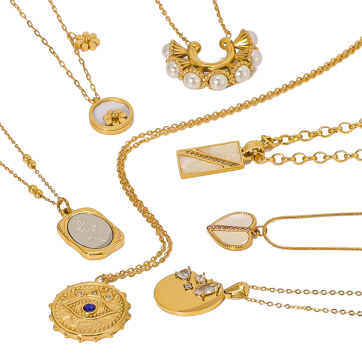 304 Stainless Steel Chain Material 1 Piece Quantity PVD Coated 18K Gold Real Gold Plated Geometric Heart Shape 304 Stainless Steel Retro IG Style Waterproof Non Tarnish 304 Stainless Steel Pendant Necklace