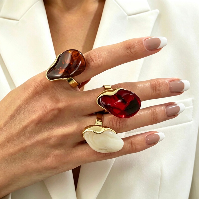 European and American Cross-Border Jewelry Niche Retro Amber Geometric Irregular Open Ring Fashion Design Irregular-Shaped Ring