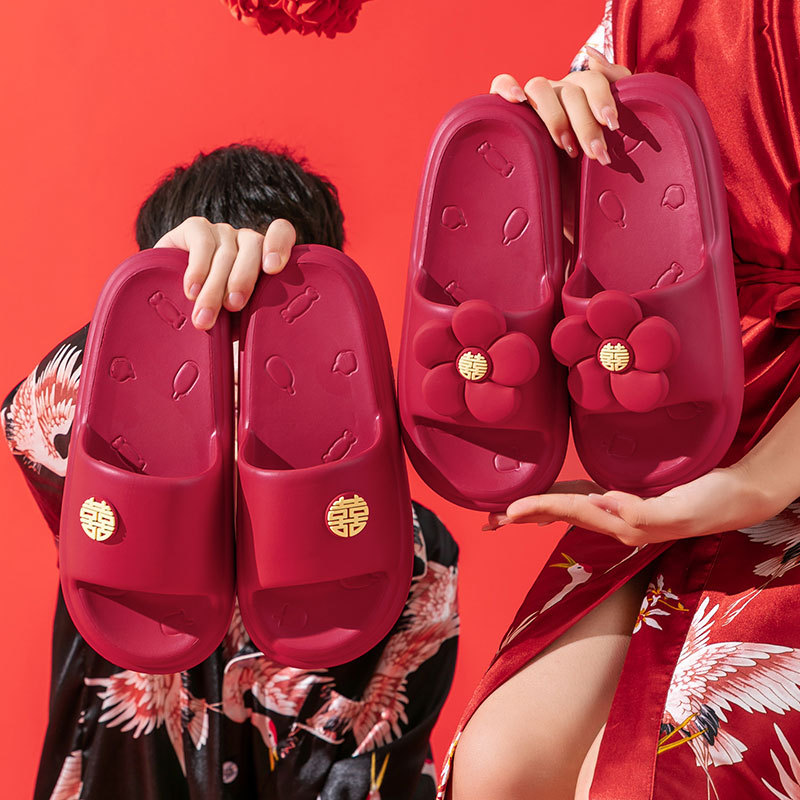 Zapatillas DE BODA Rojas pareja nueva boda novia dote hogar Baño antideslizante plataforma festiva sandalias verano