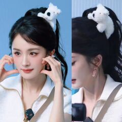 杨幂同款小狗棉花发夹女可爱西高地犬毛绒碎发夹个性时尚百搭发饰