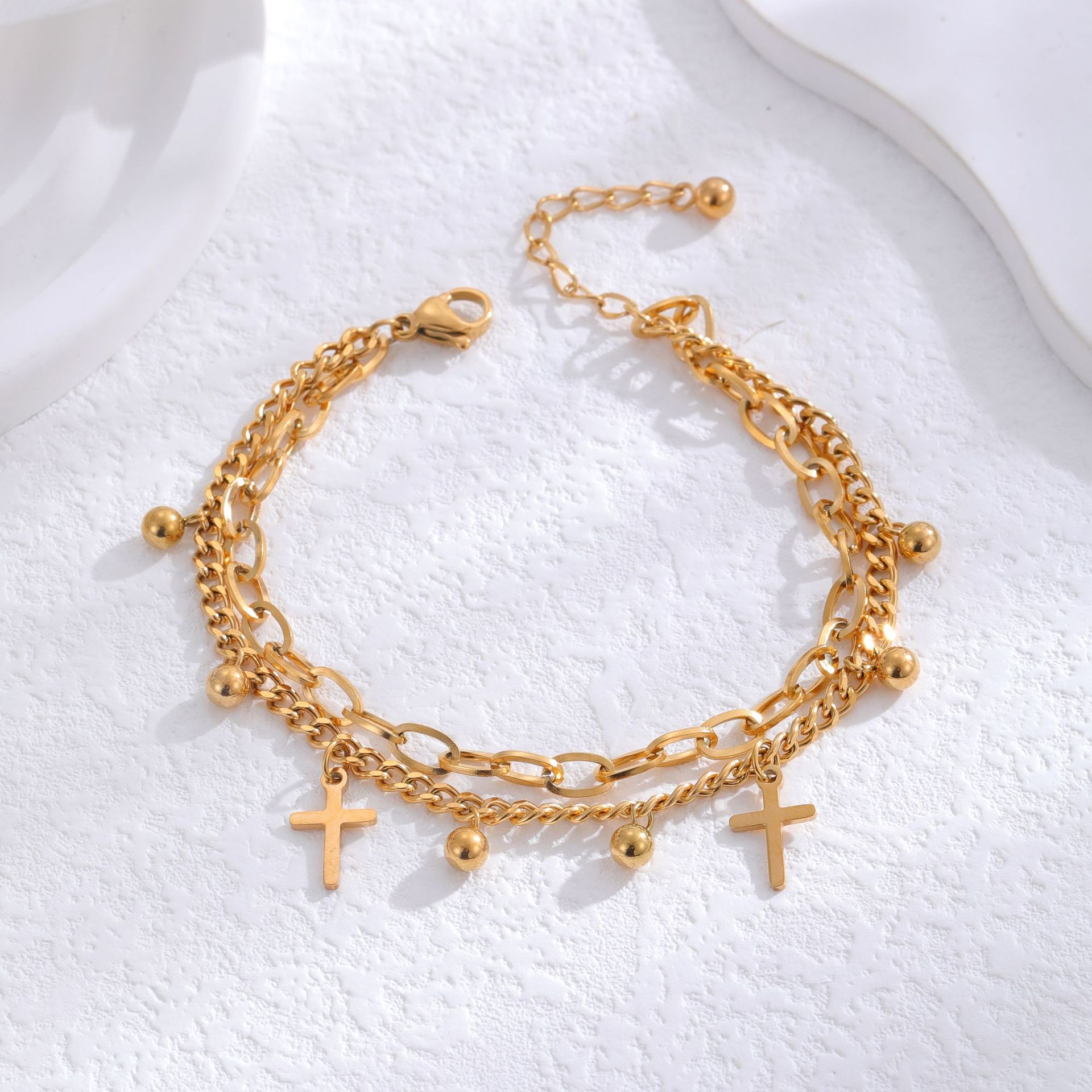 IG Style Simple Style Cross 304 Stainless Steel 18K Gold Plated Bracelets In Bulk display picture 1