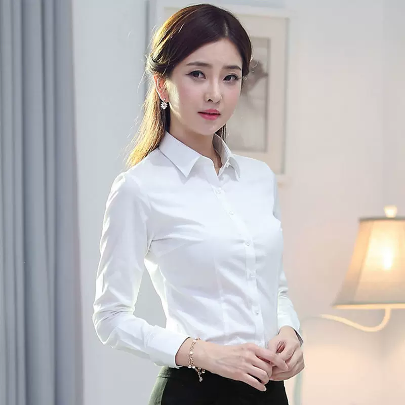 春秋新款黑色白衬衫女韩版修身长袖工装衬衣工作服职业装