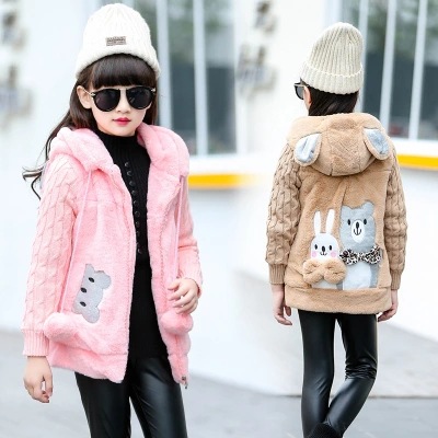 Children's winter hat coat, plush imitation fur, new style, cross-border trade, small bear girl's coat with warm innerwear