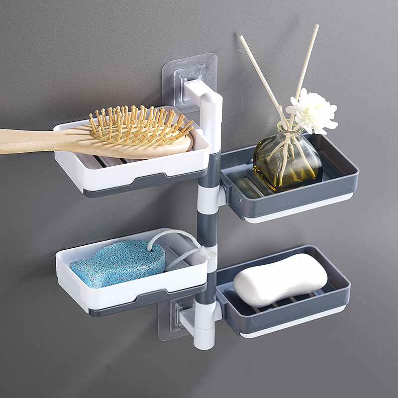 Soap Box Punch-free two-way rotating suction cup wall-mounted double-layer draining rack bathroom soap storage rack