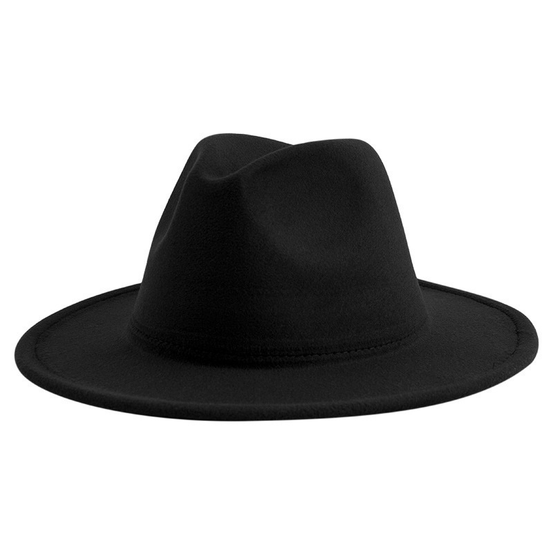 Feltro negro al por mayor estilo británico retro 60 por ciento logotipo bordado de jazz sólido sombrero hombre sombrero de lana sombrero