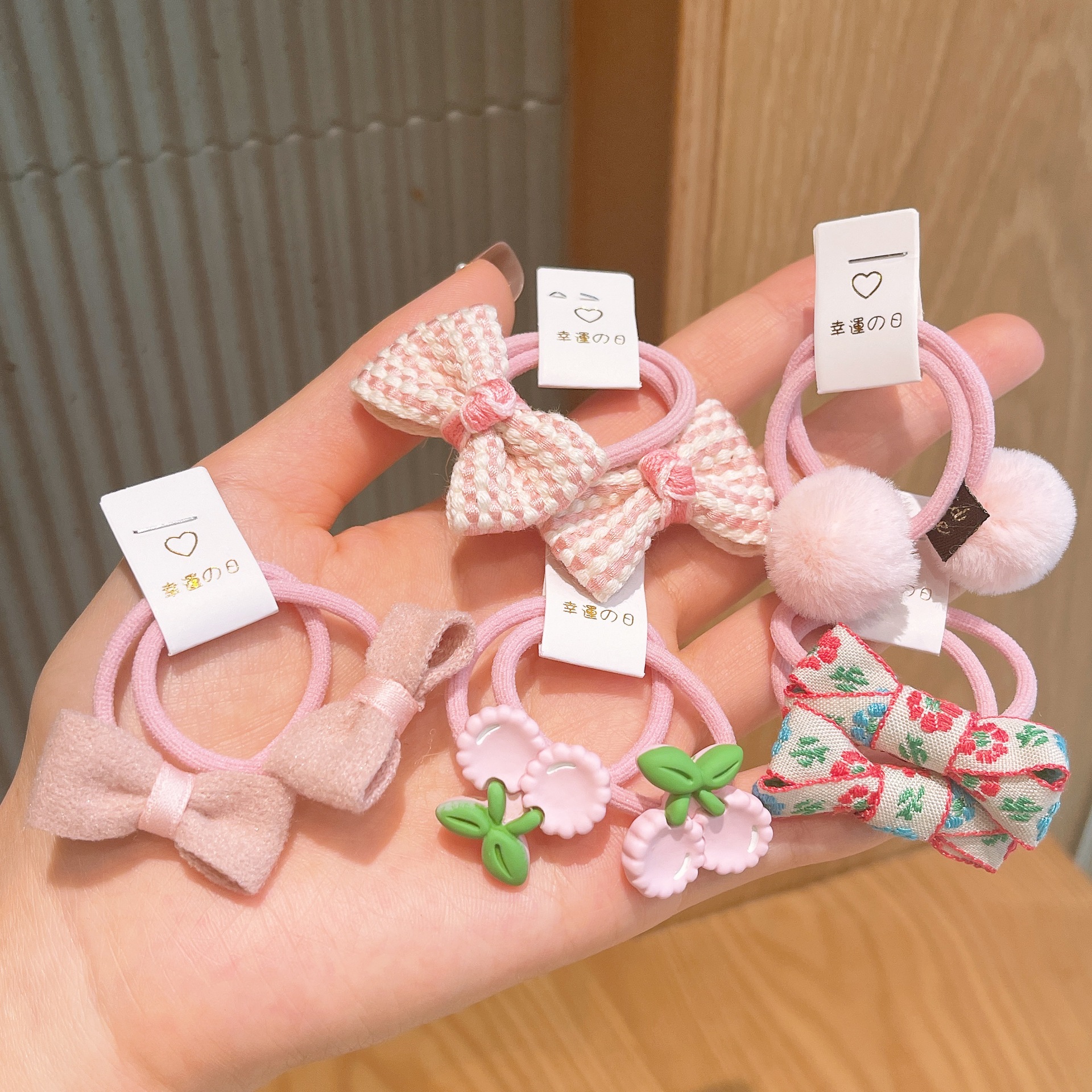 TFQ010-6#Pink green cherry hair circle 10 sets