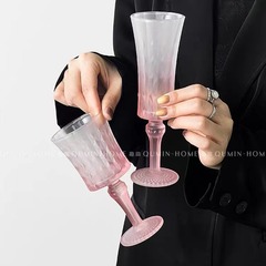 順皿グラデーション粉少女アリスドリルガラスカップ高足カップ軽贅沢ワイングラスシャンパンカップ