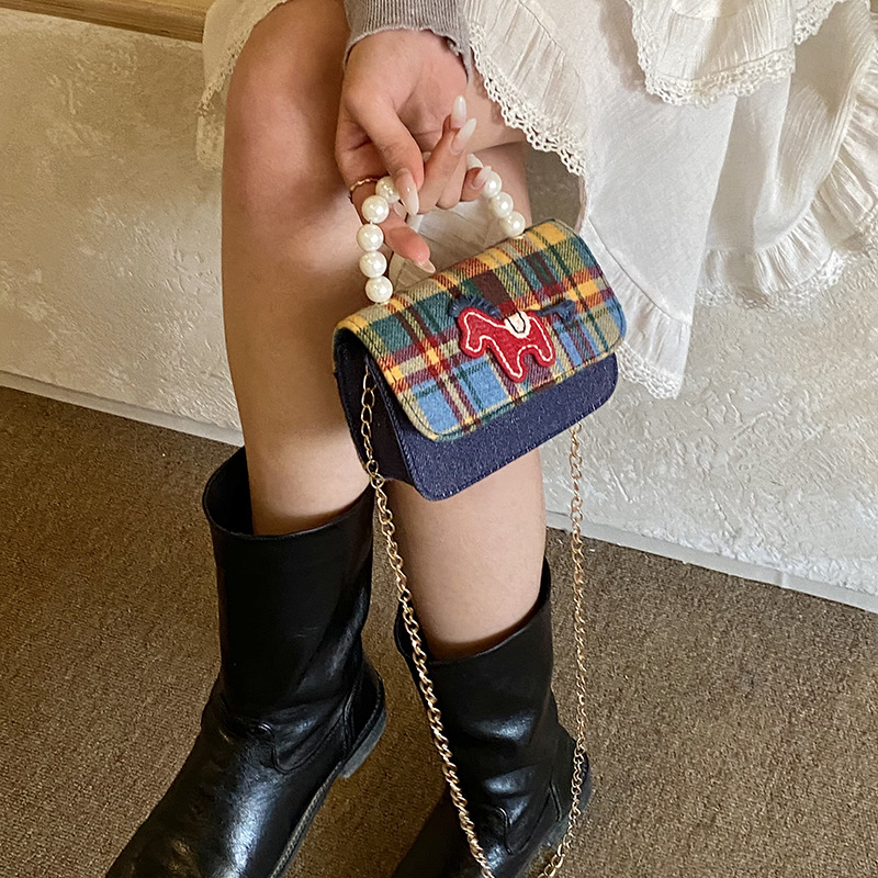 Coreana para niños y niñas bolsas de hombro a cuadros lindas mini-bebé bolsas de perlas 2026 nuevas bolsas para niños