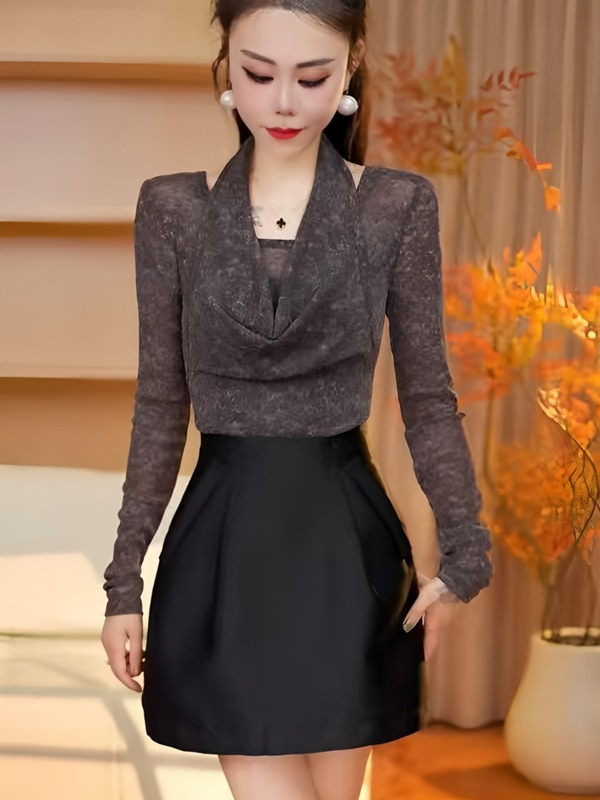 设计感法式挂脖打底衫女2025秋冬季新款修身显瘦弹力辣妹长袖t恤|undefined