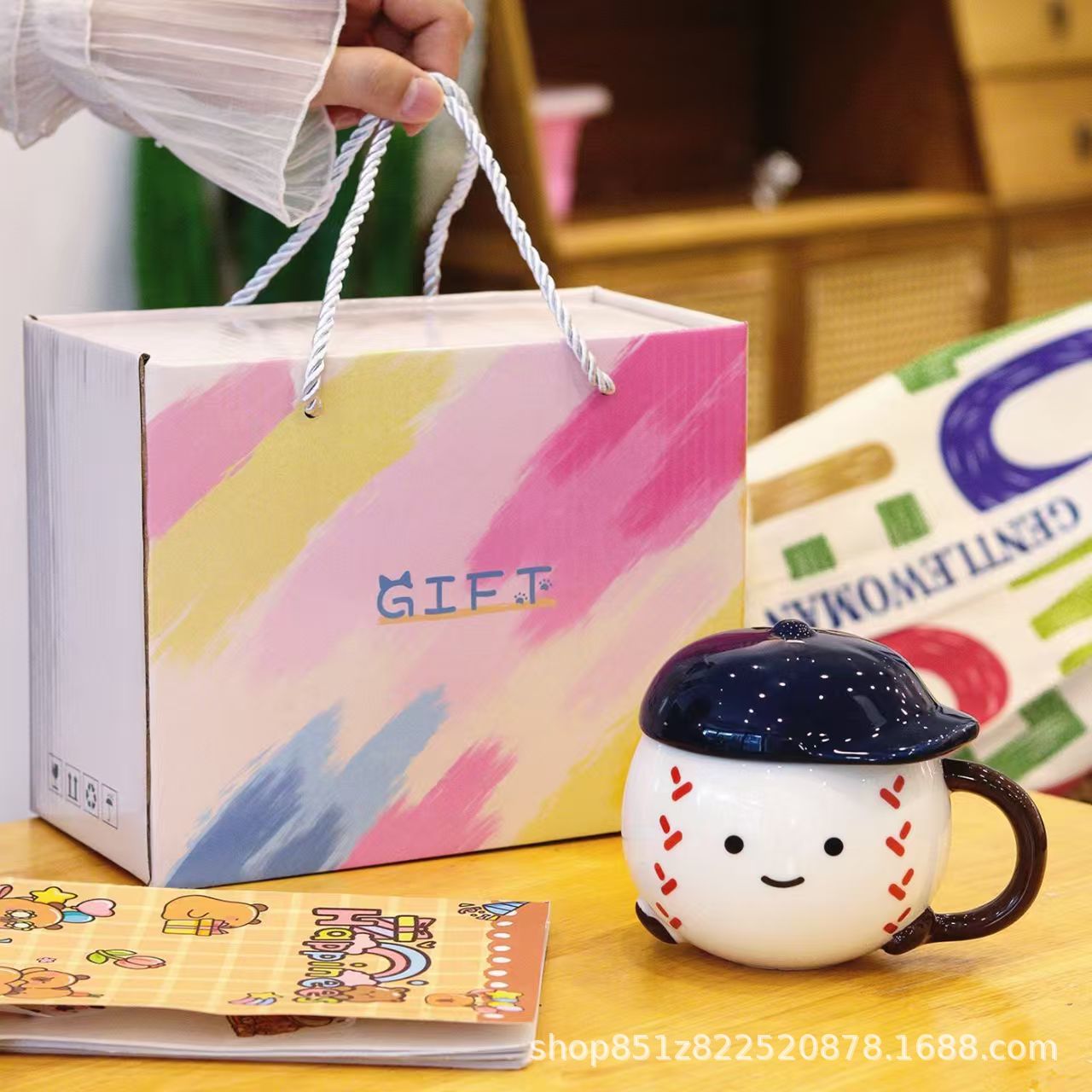 Regalos de Navidad creativos tazas de cerámica tazas de dibujos animados tazas de agua de pareja nórdicas tazas de café con tapa caja de regalo