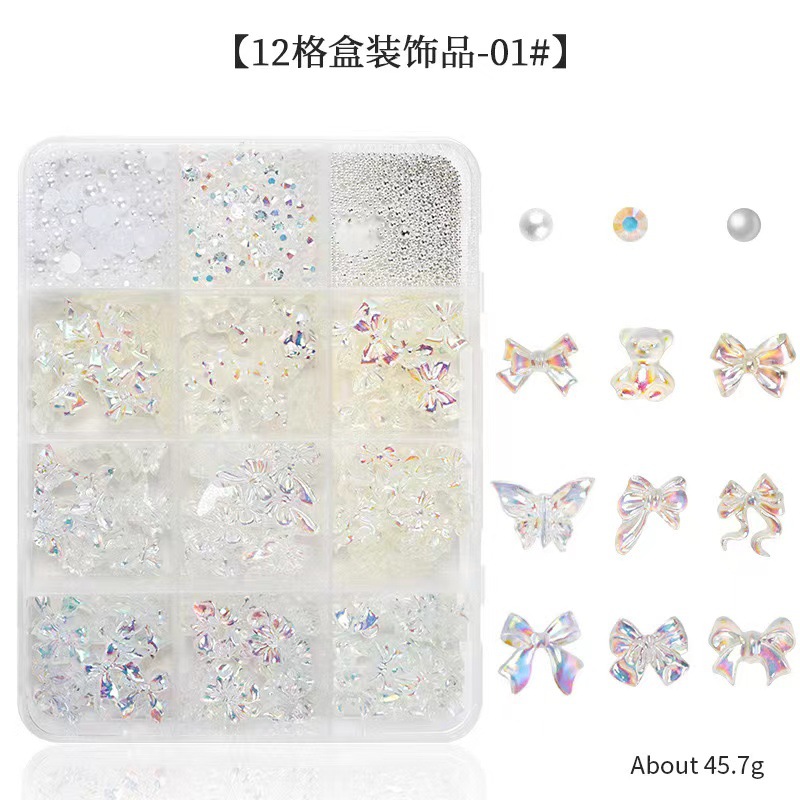 Explosión 3D aurora estereoscópica corbata de mariposa flores joyas de manicura resina roja red taladro plano accesorios de perlas semicirculares