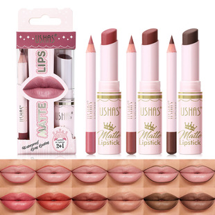 Ushas Cross-Border Hot Selling Non-Stick Cup Long-Lasting Waterproof Matte Lipstick + Lip Liner Set 12 Colors Ucs004