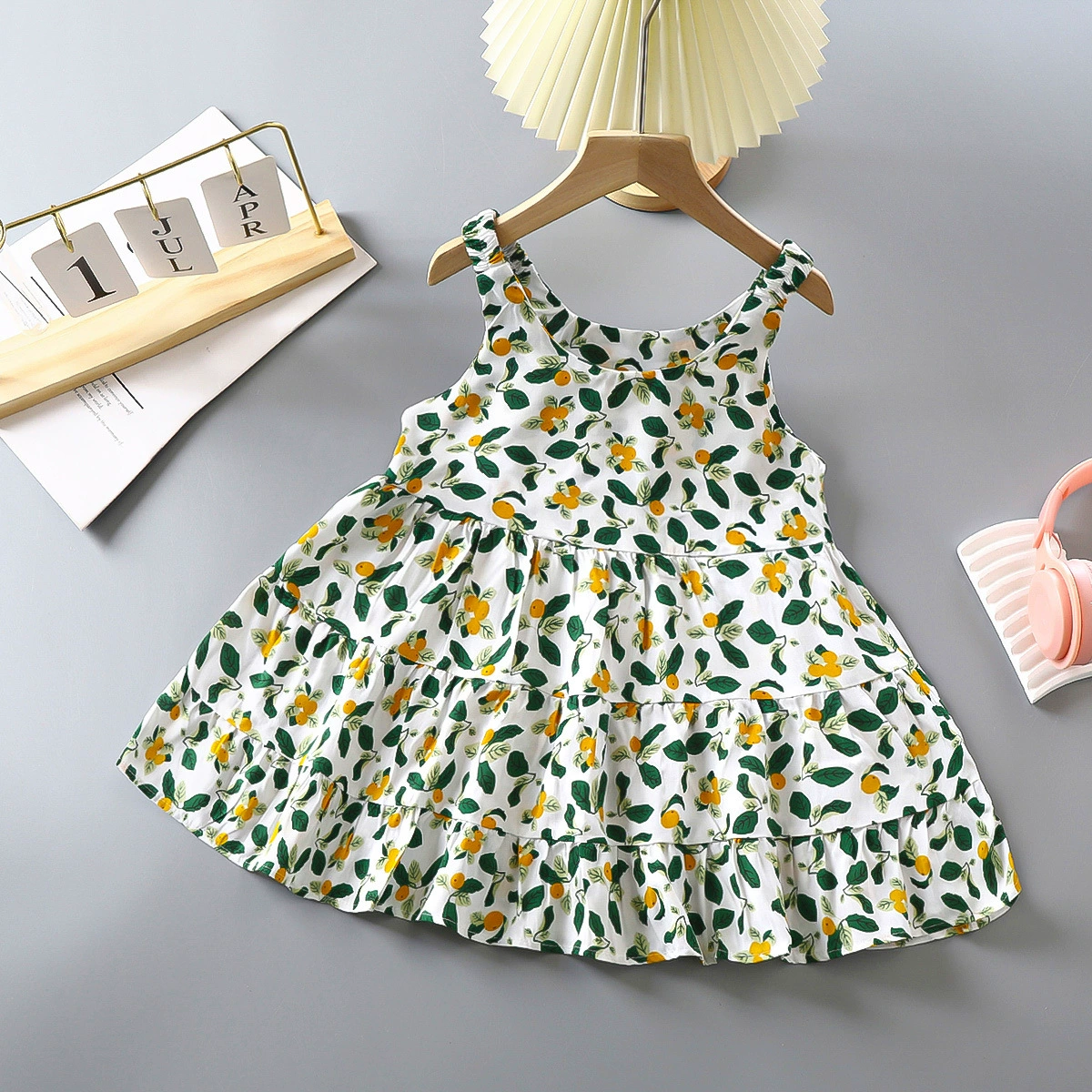 Summer girl's skirt, children's small princess costume, slip dress, Korean style, western style, floral print