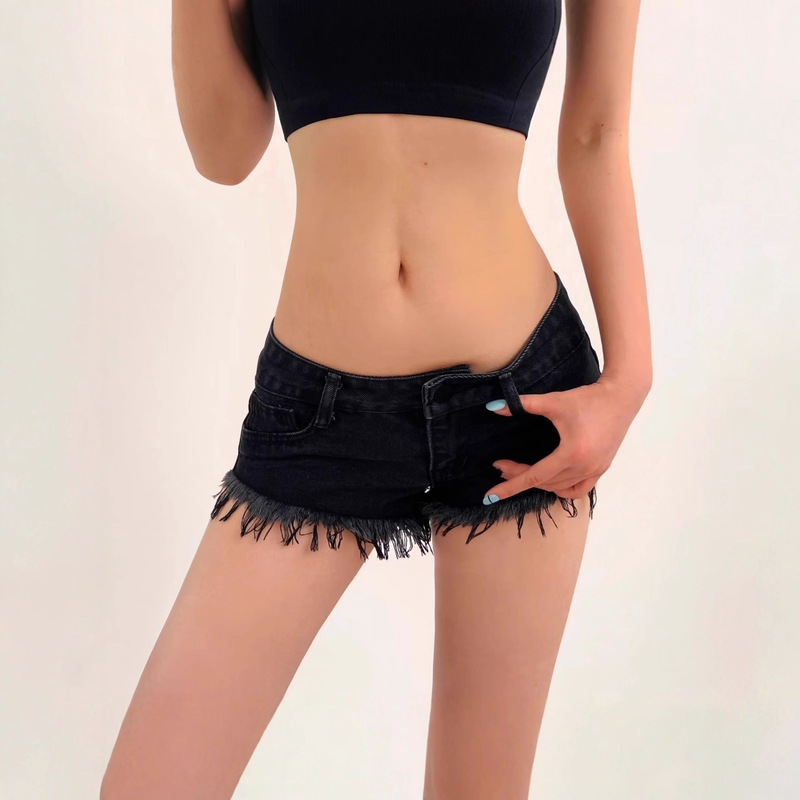 European and American Sexy Hot Girls' Ultra-Short Denim Shorts, Trendy High Street Style, Distressed Frayed Edges, Low-Waist, Butt-Exposing Hot Pants