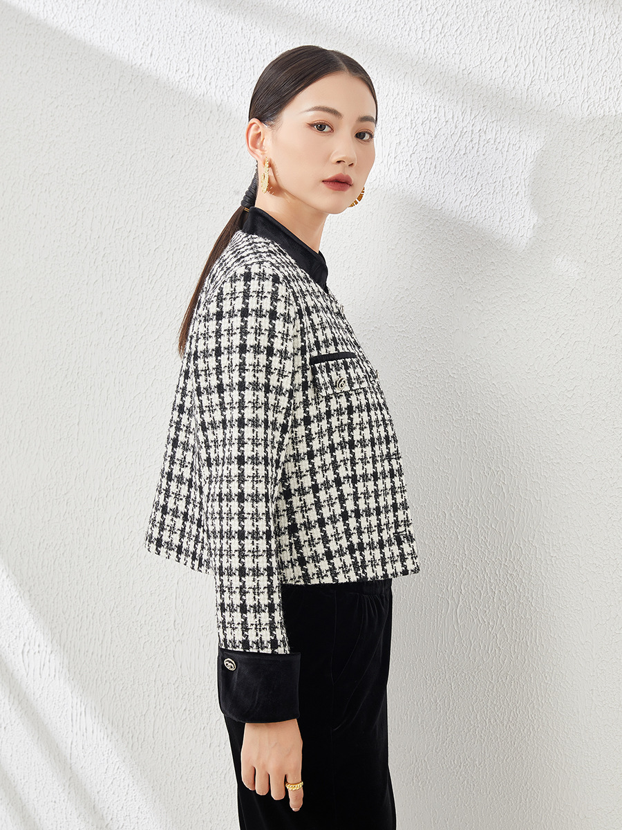 Áo khoác nữ dáng ngắn kiểu Chanel ca rô, thiết kế tôn dáng khí chất Pháp — Ca rô