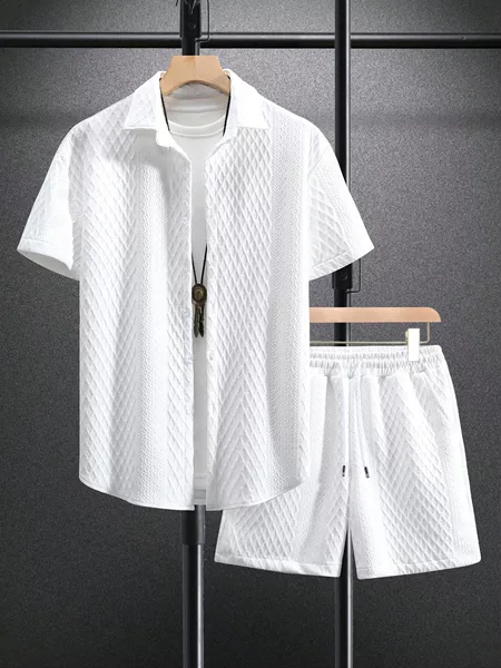 2026 Summer New Amazon Cross-Border Foreign Trade Men's Shirts Casual Loose Short-Sleeved Shorts Trendy Set