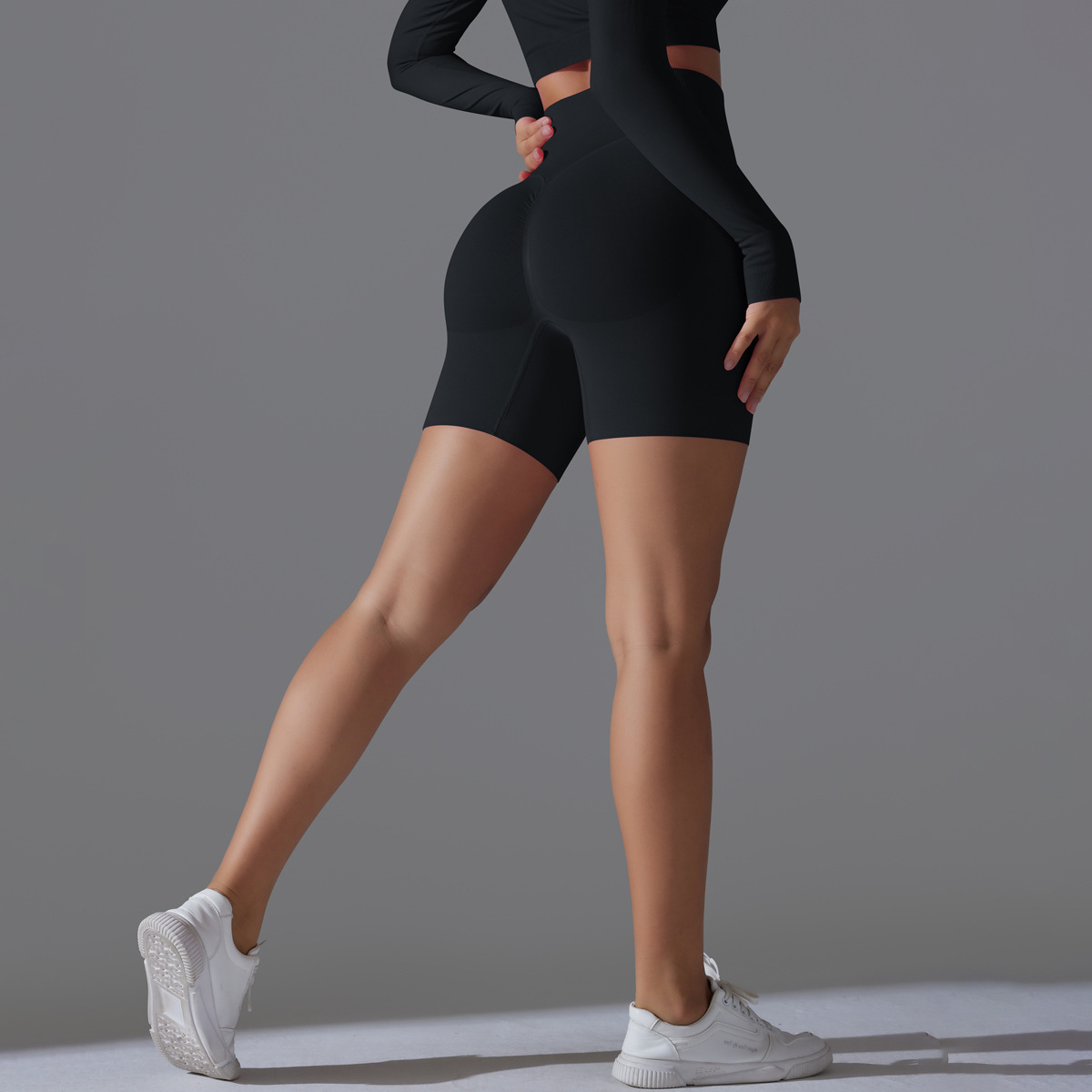 Seamless Solid Color Shorts Tight Running Fitness Yoga Wear High Waist Butt-Lifting Peach Sports Pants_viptrois.com