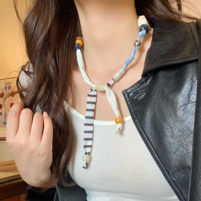 美拉德豹纹印花丝巾项链女2025新款爆款个性毛衣链小众设计感配饰|undefined