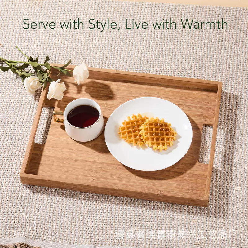 Квадратный деревянный поднос с двумя ручками для завтрака и десертов