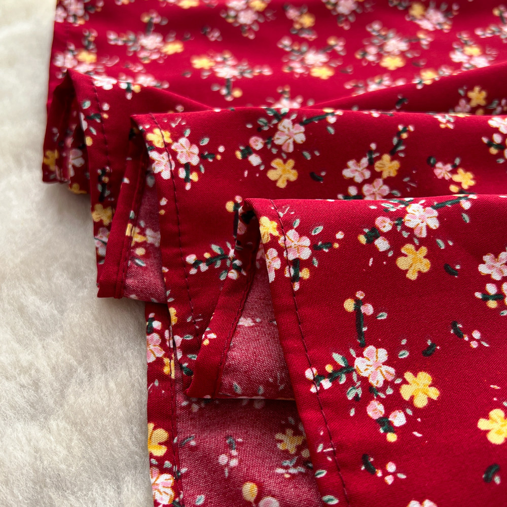 Women's French Sweet Style Square Neck Floral Dress Summer Korean Pleated Waist Tie A-Line Elegant Long Red Dress_ecoleips.com