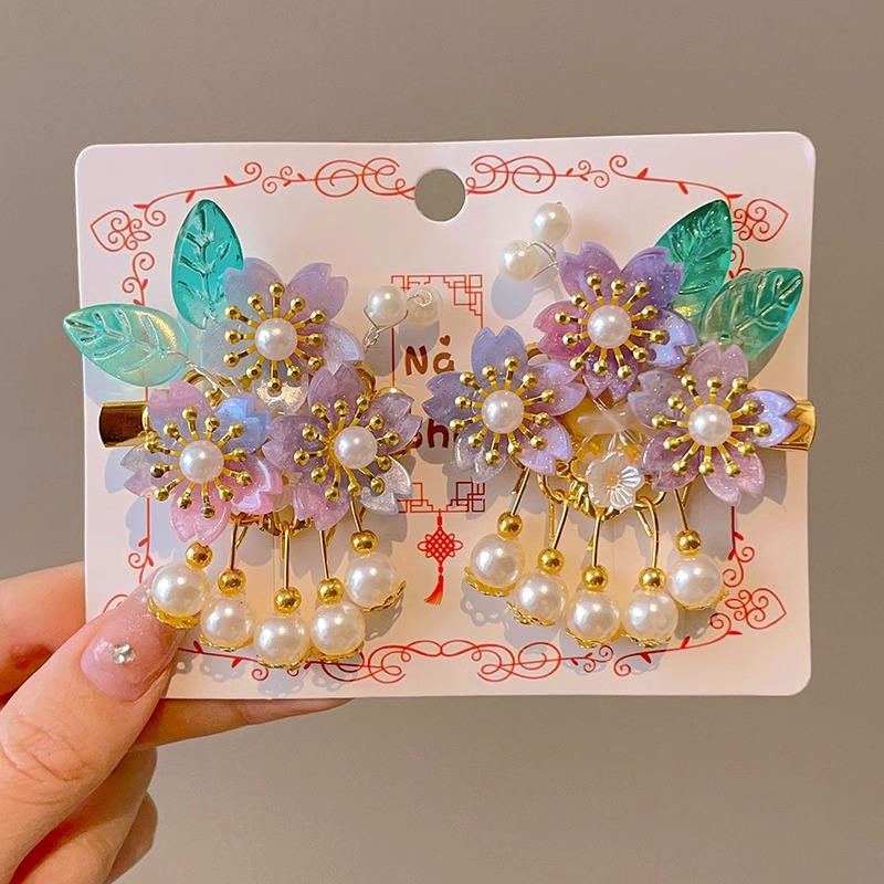 Niños vestidos de estilo antiguo para el cabello Hanfu flores bordas niñas super inmortales tarjeta de cabello tocado de estilo chino arco clip