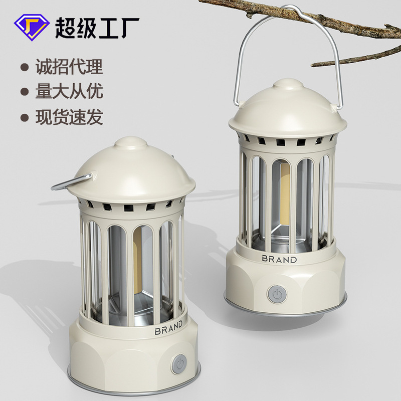 Tiktok outdoor camping light camping light atmosphere tent light gift retro lantern COB lighting portable camping light