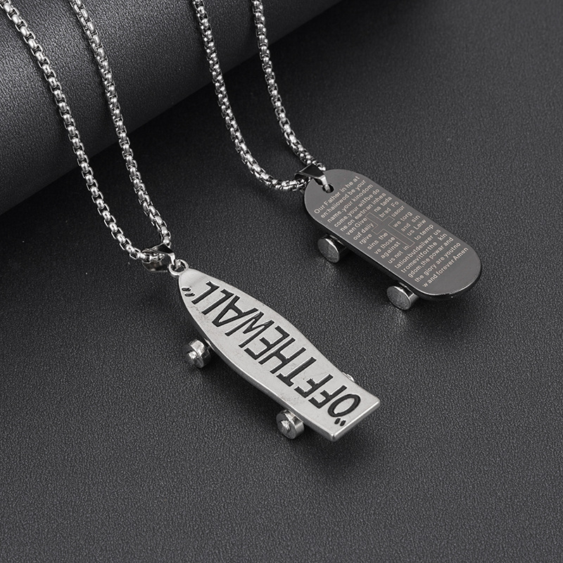 Collier pendentif skateboard en acier inoxydable style hip-hop_voghion.com