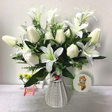 花仿真花假花百合郁金香组合花搭配花瓶家居客厅餐桌装饰花摆件