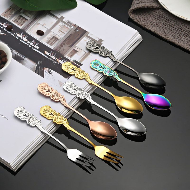 Cucchiaio creativo in acciaio inossidabile a forma di fiore di rosa per dessert, caffè, miele, zuppa e frutta, idea regalo._voghion.com