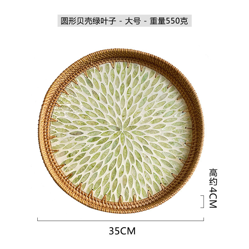 酒店民宿茶水杯子贝壳镶嵌拖盘摆放波西米亚装饰圆形花草树木花纹|undefined