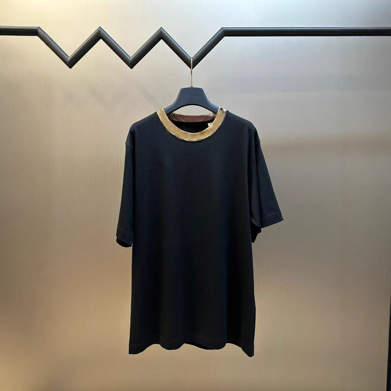 32SS230g cotton check collar breathable soft men's round neck short sleeve T-shirt men tshirt