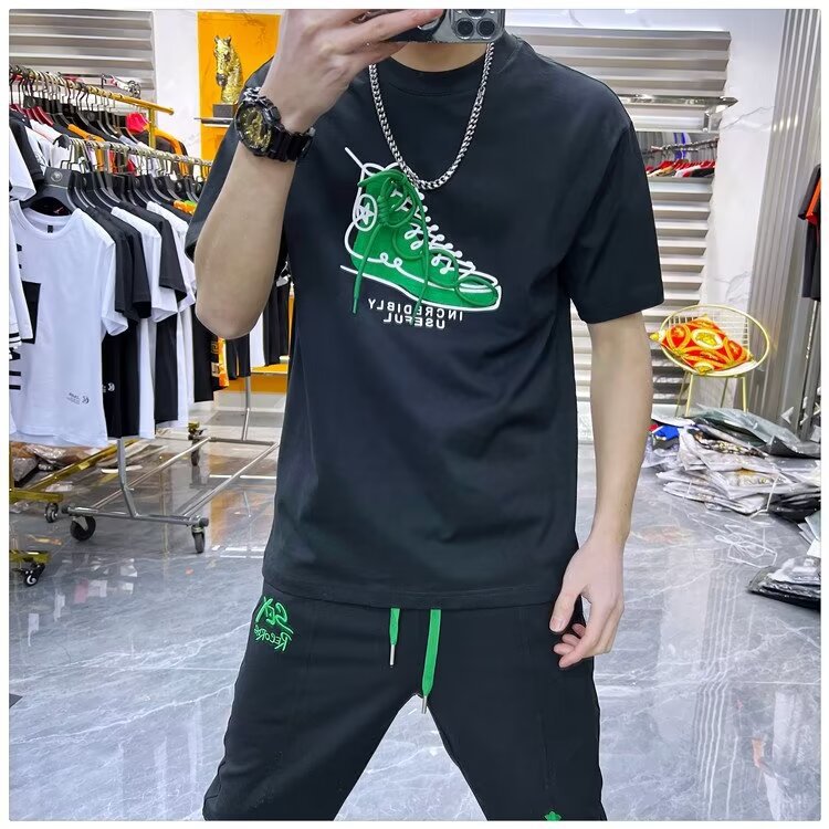 T-shirt court à manches mi-longues pour homme, vêtement d'été polyvalent, marque tendance, ample, américain, High Street_voghion.com