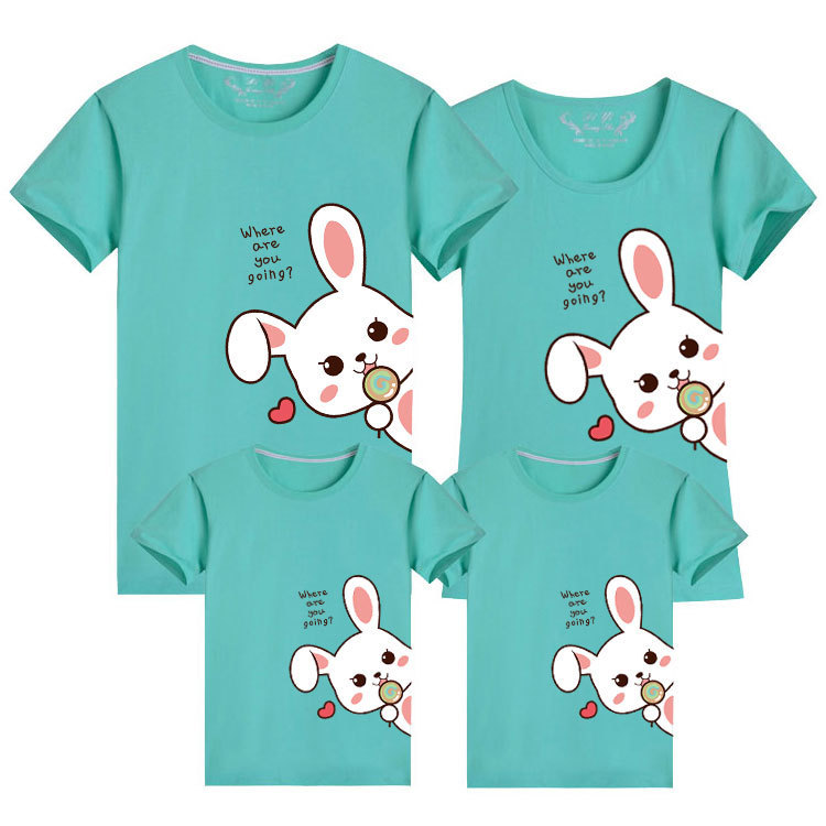 2023 conejo año padre-hijo T-shirt Año Nuevo rojo nacimiento año familia tres familia bendición seguro feliz manga corta moda