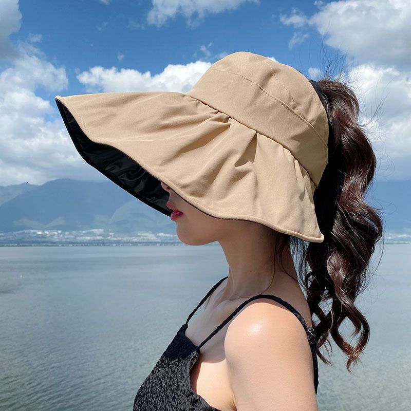 2026 Spring/Summer Large Brim Black Sun Hat Upf50+ Uv Protection with Adjustable Velcro Strap Sun Protection Hat