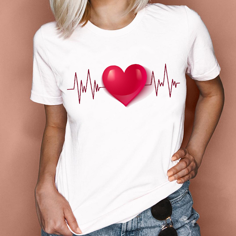 Frau T-shirt Kurzarm T-shirts Drucken Mode Herzform display picture 17