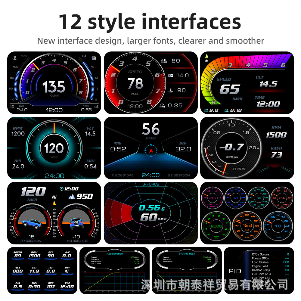 Nuevo monitor frontal HUD para automóvil P24 LCD OBD multifunción temperatura del agua consumo de combustible GPS medidor de pendiente de velocidad