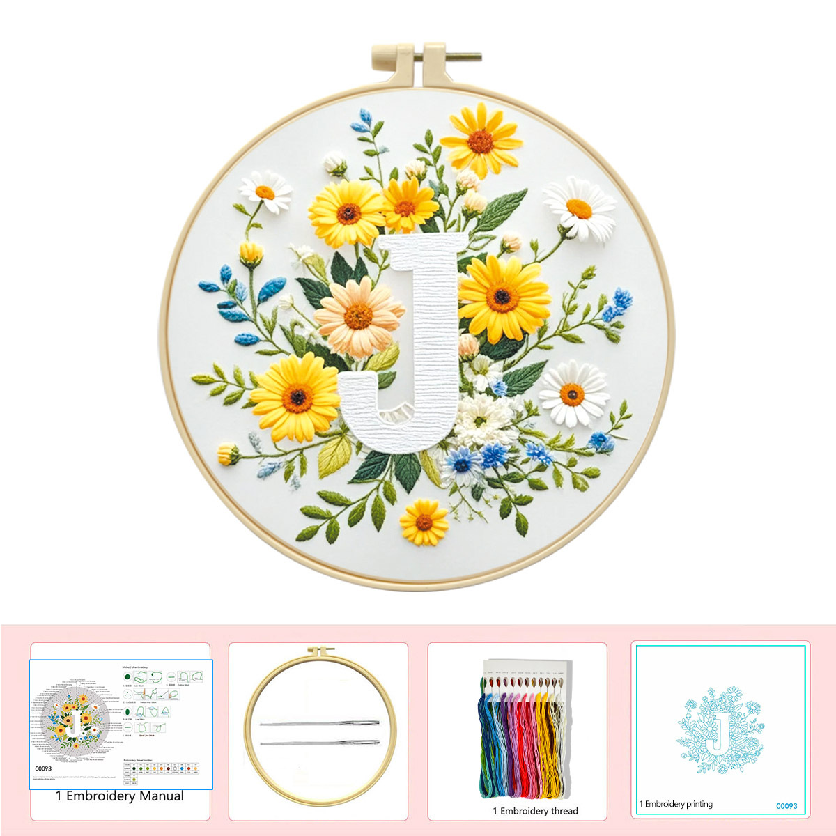 Hecho a mano flores y plantas europeas bordadas paquetes de materialdiy inglés 26 letras simple principiante nivel de bordado al por mayor