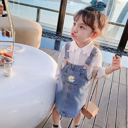 Girls spring and autumn suspender skirt new style Korean style children's dress casual denim suspender skirt for small and medium-sized children