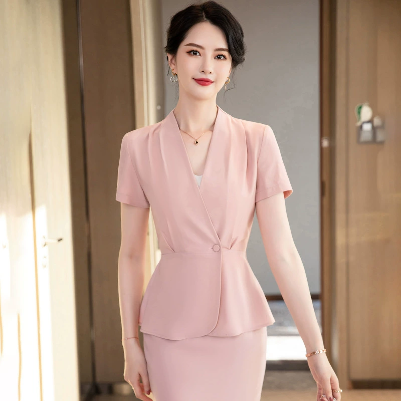Классический костюм-пиджак, униформа для работы, Slim fit, с коротким рукавом