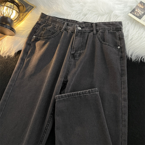 Men's jeans for men, spring and autumn fashion straight-leg loose casual long pants for summer students, wide-leg nine-quarter pants for women