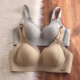 猫人螺纹提拉无痕内衣女小胸聚拢上托收副乳磨毛防下垂红色文胸罩