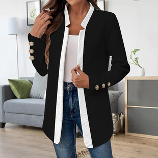 2025 Autumn and Winter European and American Clothing Cross-Border New Fashion Color Matching Gold Cufflinks Jacket Top Suit