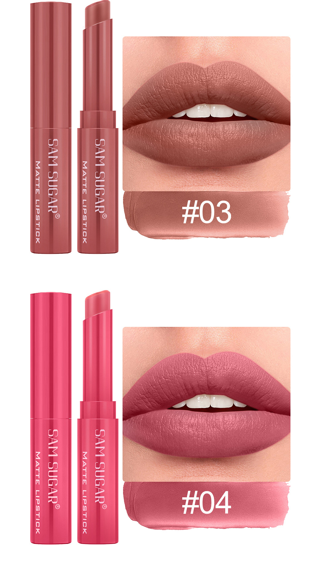 SAM SUGAR 6-color velvet matte Lipstick pen Easy to apply bevel rotating Lipstick undefined