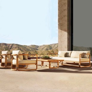 Outdoor Tables and Chairs Courtyard Garden Leisure Balcony Open-Air Outdoor Waterproof Sun Protection Solid Wood Creative Rattan Furniture Combination
