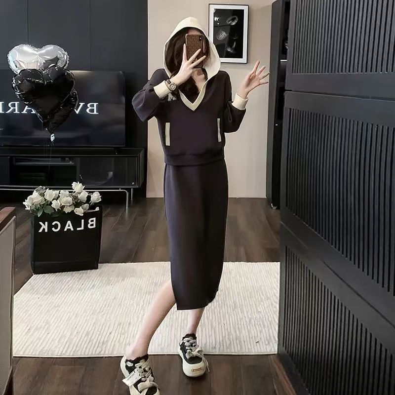 欧洲站大码女装秋冬休闲衣服女套装时尚卫衣裙子显瘦运动两件套潮|undefined