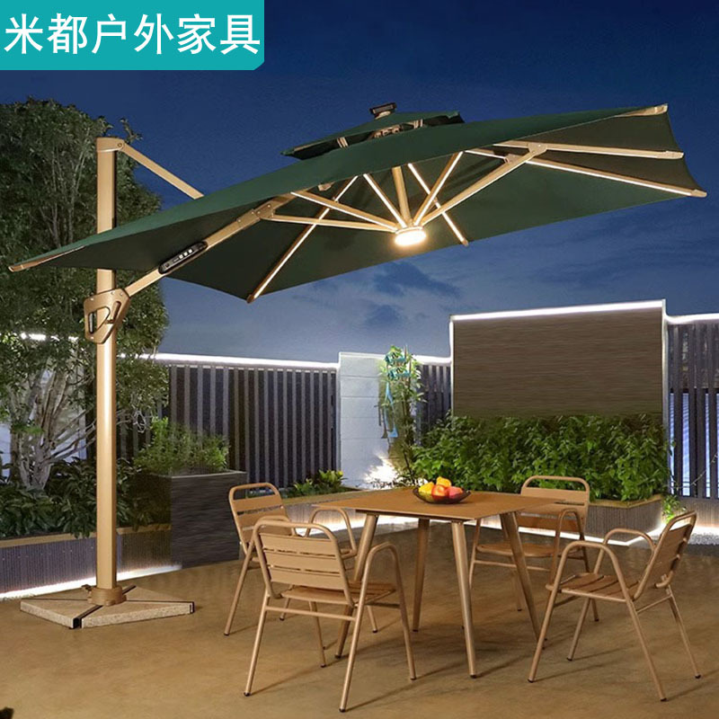 户外遮阳伞庭院带灯伞太阳能LED灯室外花园别墅露台大型罗马伞